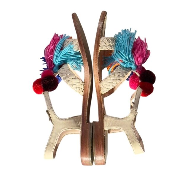 KATE SPADE New York Sunset Women's Sandals Beige Leather Woven Tassel Size 7M - Picture 10 of 16